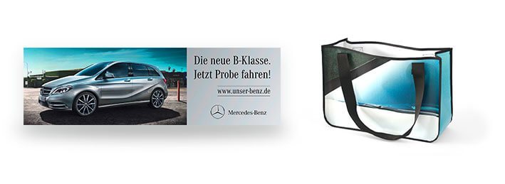 Mercedes Benz Banner wird Recycling Einkaufstasche