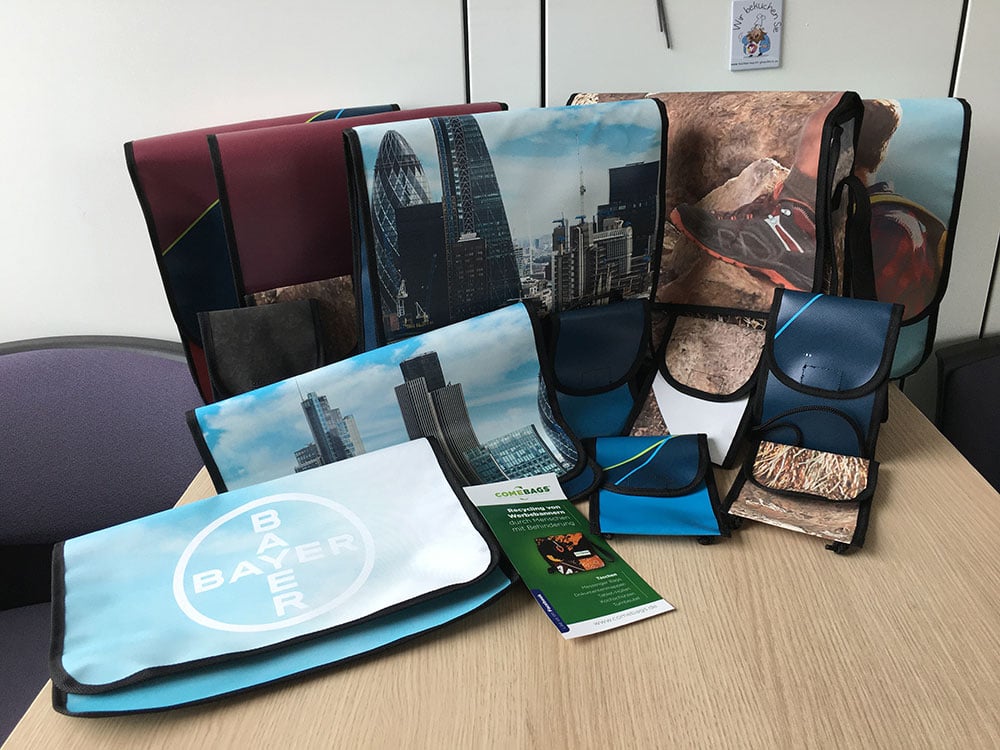 Bayer AG Recycling Upcycling Tasche aus Banner